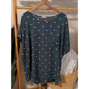 Green and cream polka dot top